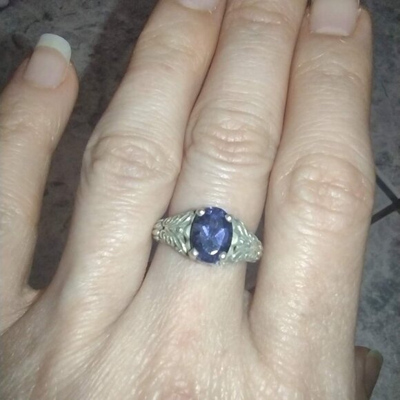 Vintage Designer CNA Blue/Purple Cubic Zirconia Sterling Silver Ring - Picture 2 of 3